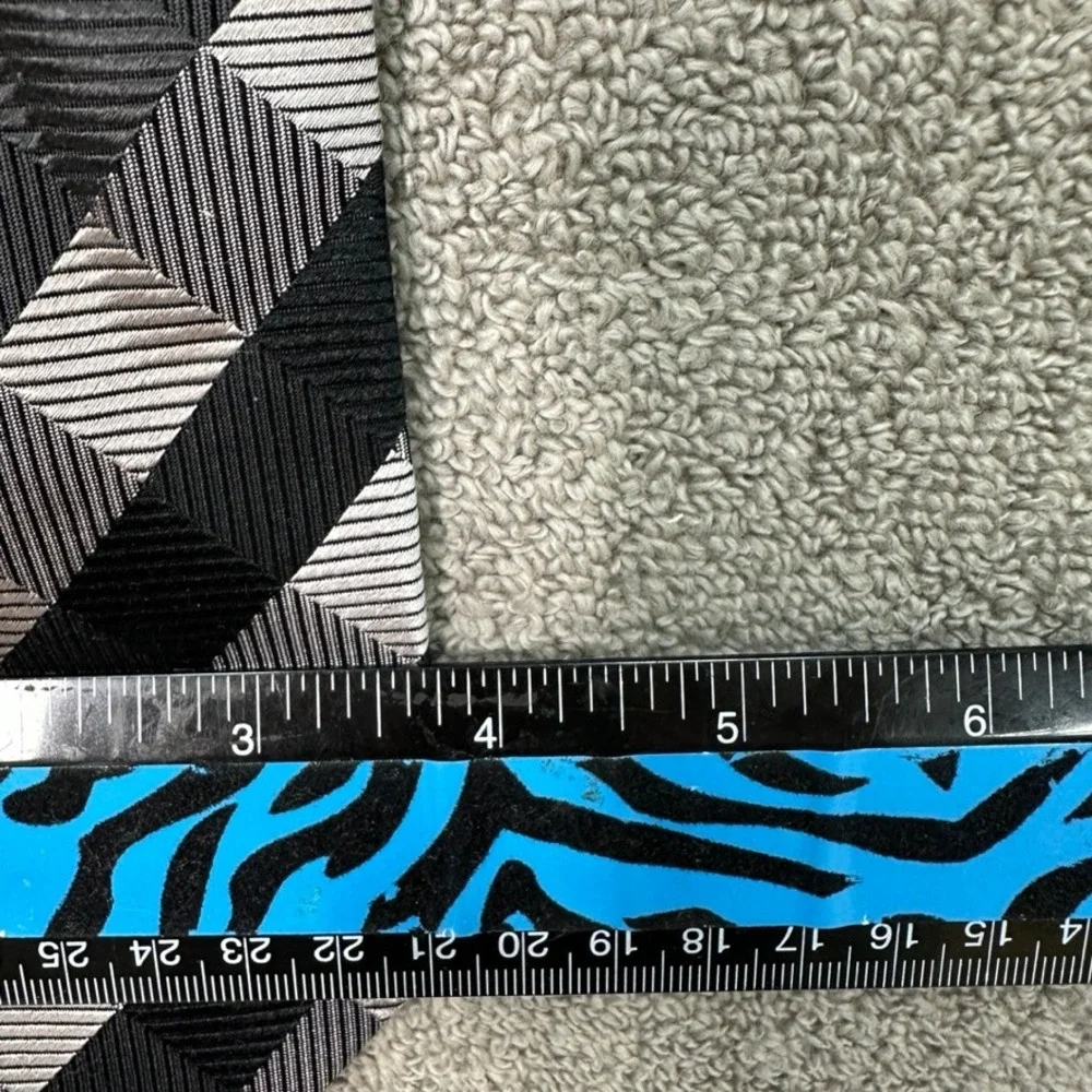 Valerio Garati Mens Silk Tie Black Grey Silver Geometric Diamond Hand Made